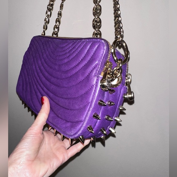 💜 RARE Henri Bendel Purple Quilted Leather Studded Evening Crossbody – Like New! - Picture 6 of 17